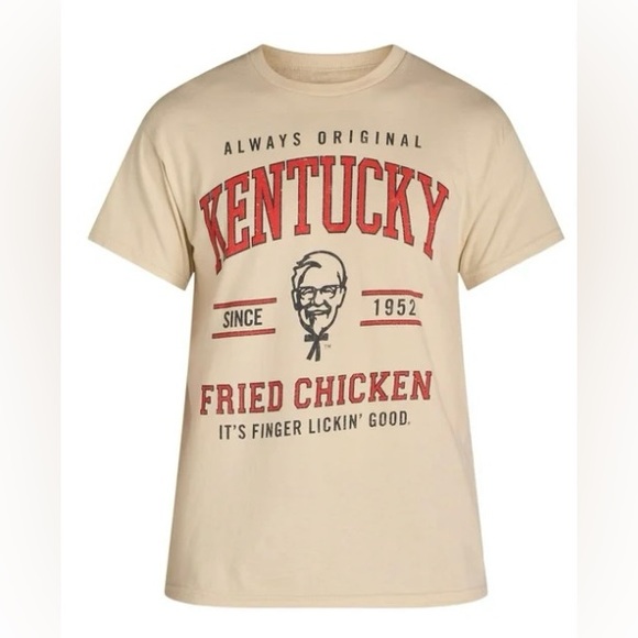 New KFC Logo Cream Red Cotton Graphic Tee Mens size 2XL Short Sleeves Kentucky - Picture 1 of 2